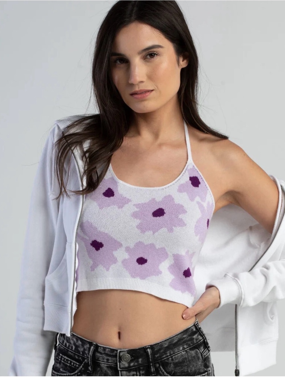 RSQ Lavender Floral Halter Crop Top